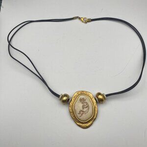 Signed Chico’s Kokopelli Artisan Pendant Necklace Gold Tone Southwestern 24"
